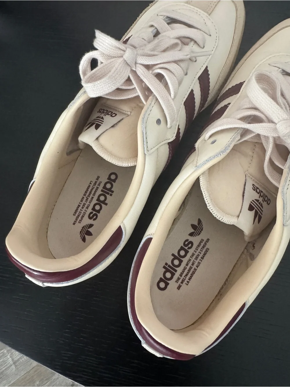 adidas Samba Sneakers in Cream with Burgundy Stripes